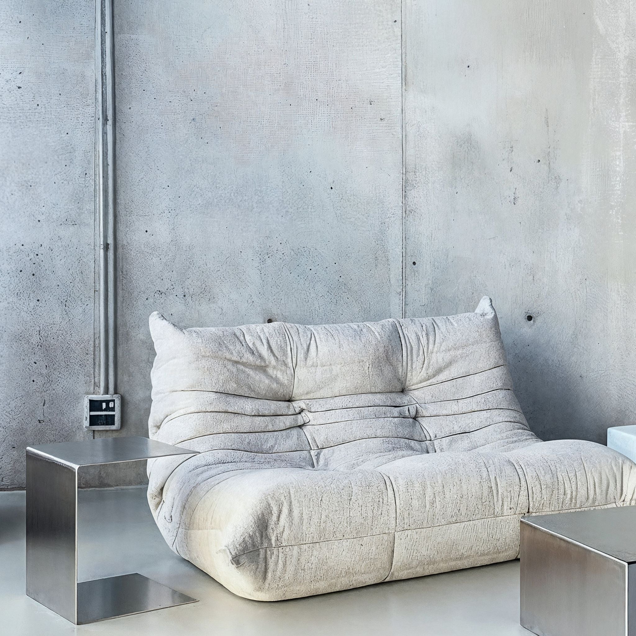 Brushed C vor Betonwand auf Betonboden mit weissem lignet rose Sofa