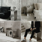Collage Brushed C verwendet als Beistelltisch, Nachttisch, Ablage und Hocker