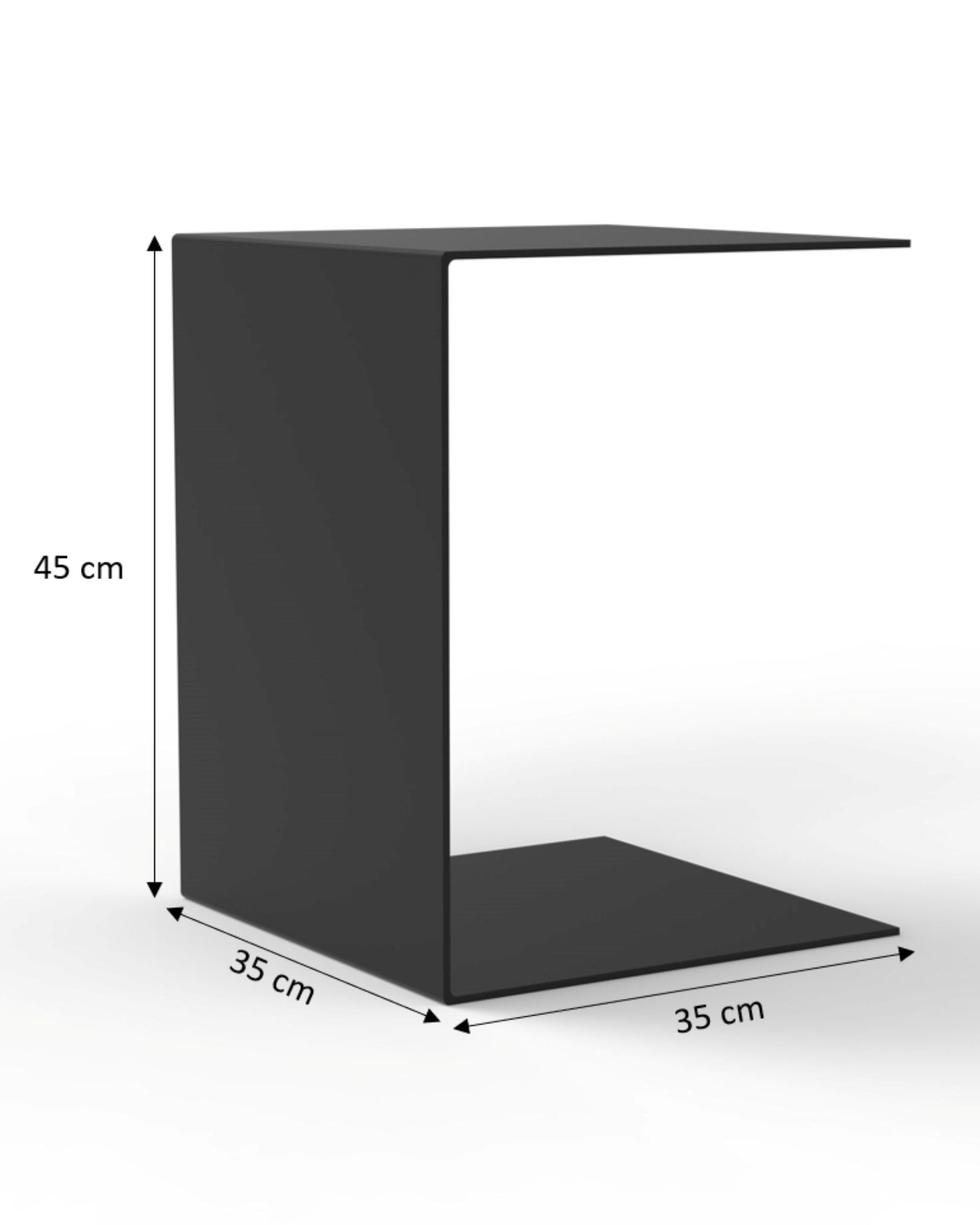 Technische Zeichnung des BIG C Beistelltischs in Schwarz mit Maßen: 35x35x45 cm für Tiefe, Breite und Höhe