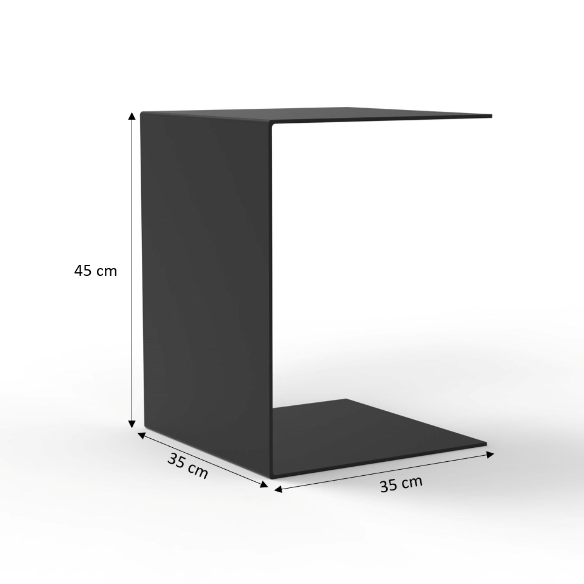Technische Zeichnung des BIG C Beistelltischs in Schwarz mit Maßen: 35x35x45 cm für Tiefe, Breite und Höhe