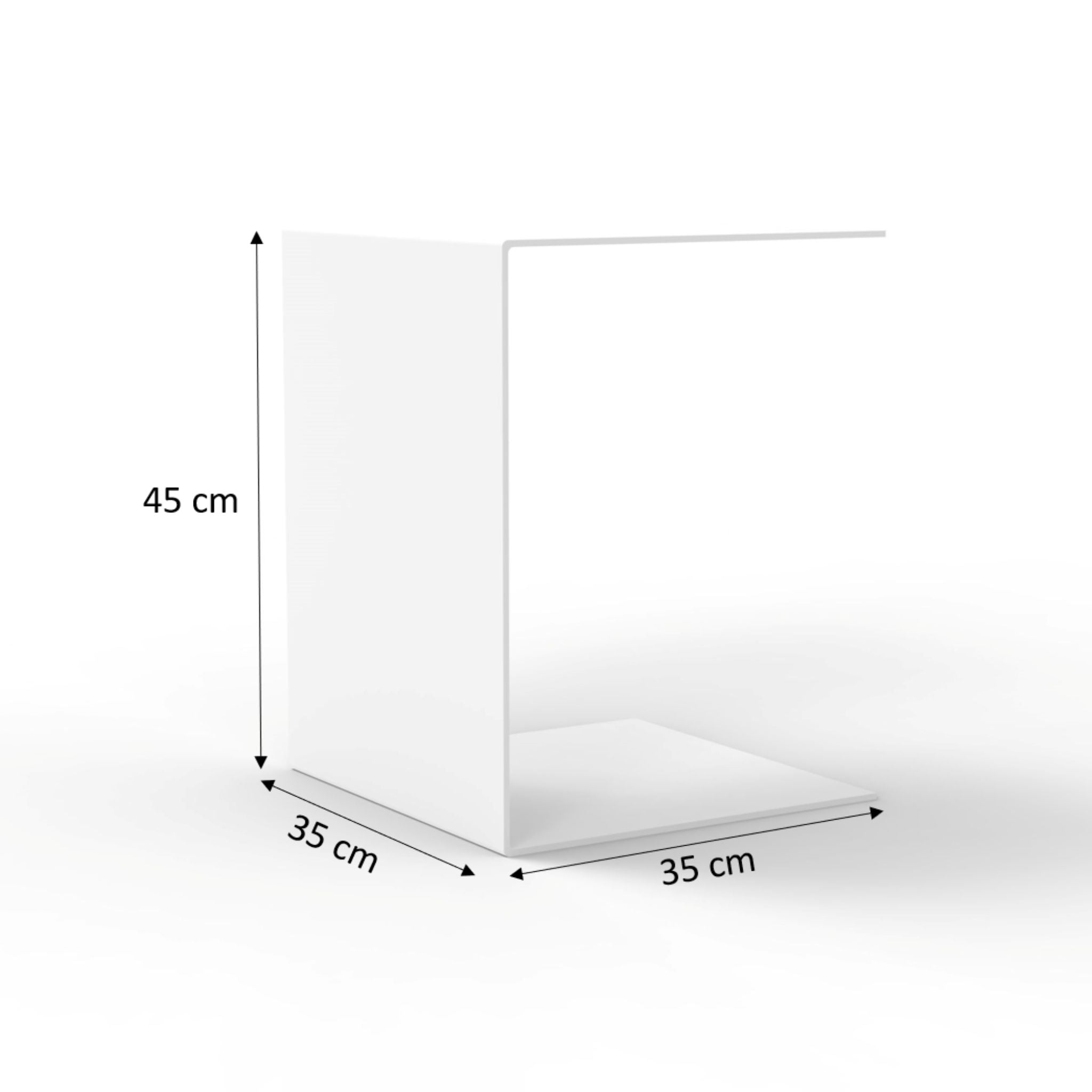 Technische Zeichnung des BIG C Beistelltischs in Weiss mit Maßen: 35x35x45 cm für Tiefe, Breite und Höhe