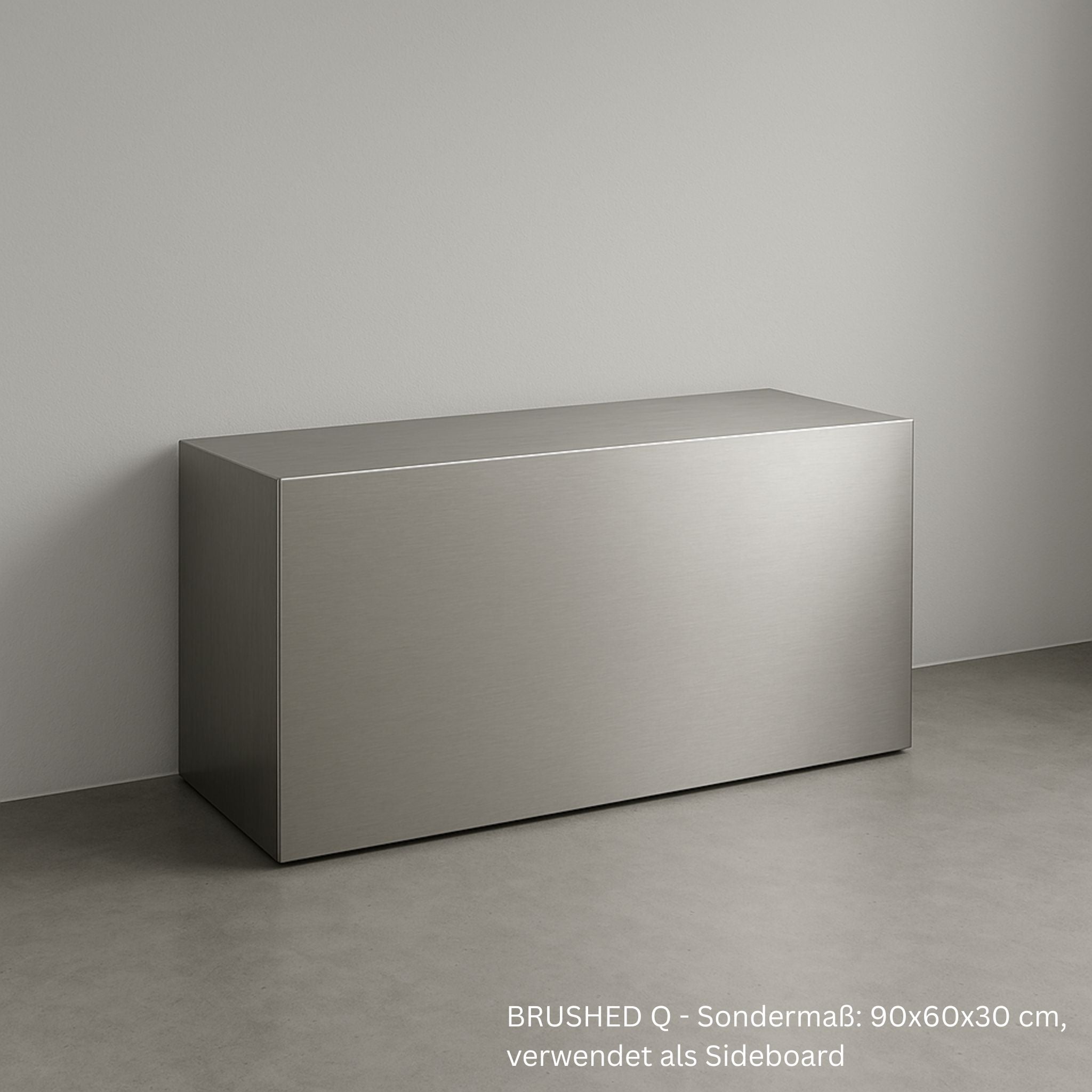 BRUSHED Q Sideboard aus gebürstetem Edelstahl im Maß 90x60x30 cm