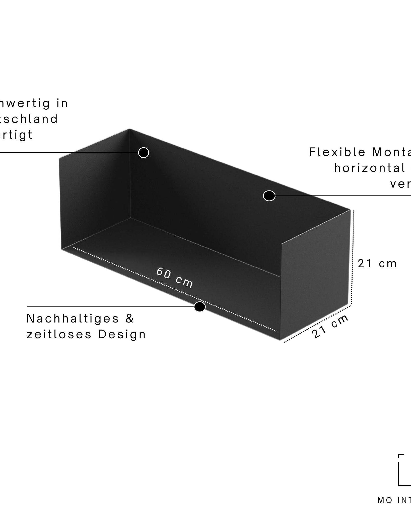 Wandregal I 60 cm | matt schwarz - Bücherregale & Bücherschränke HSI - SR60 - Black - 00