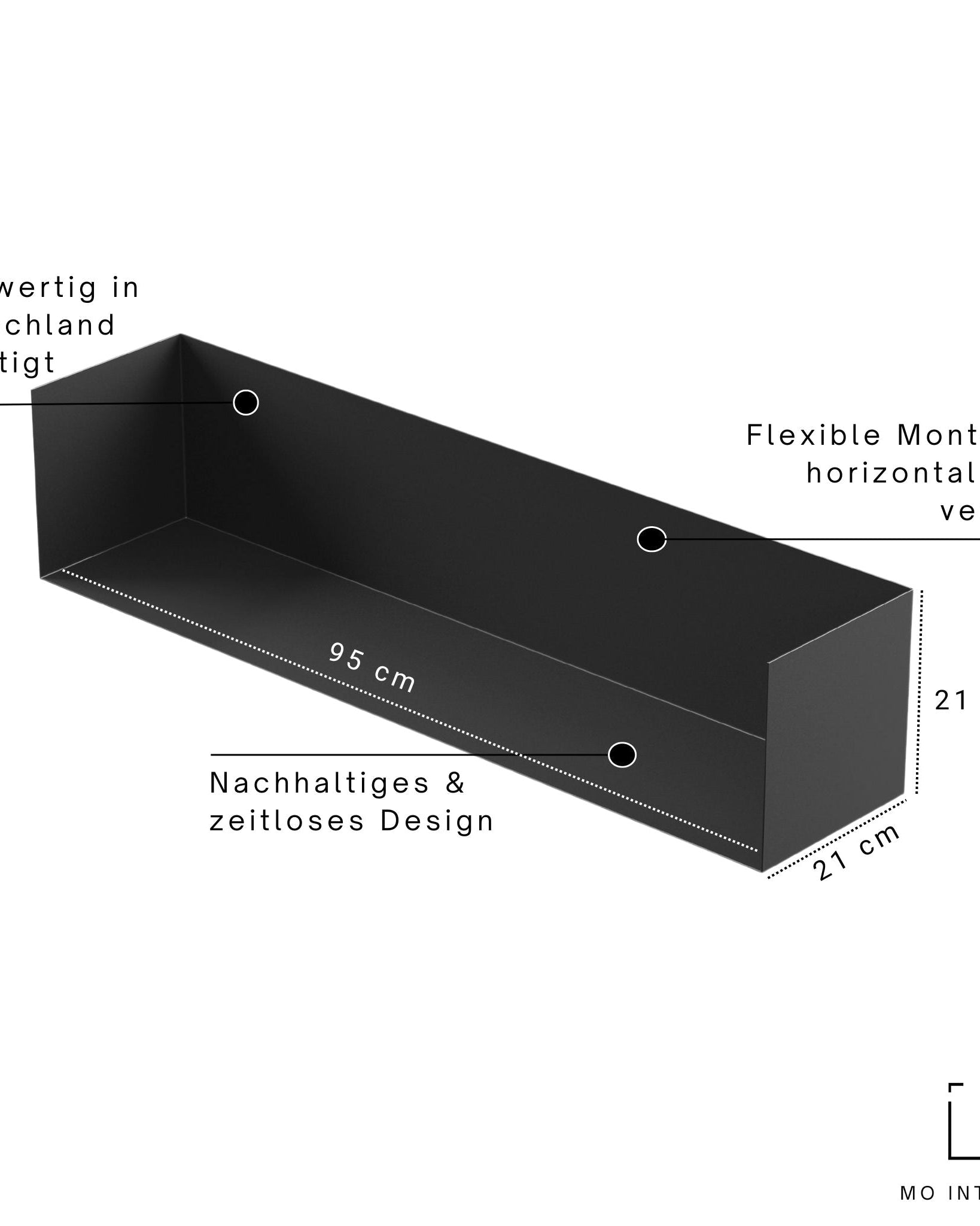 Wandregal I 95 cm I matt schwarz - Bücherregale & Bücherschränke HSI - SR95 - Black - 00