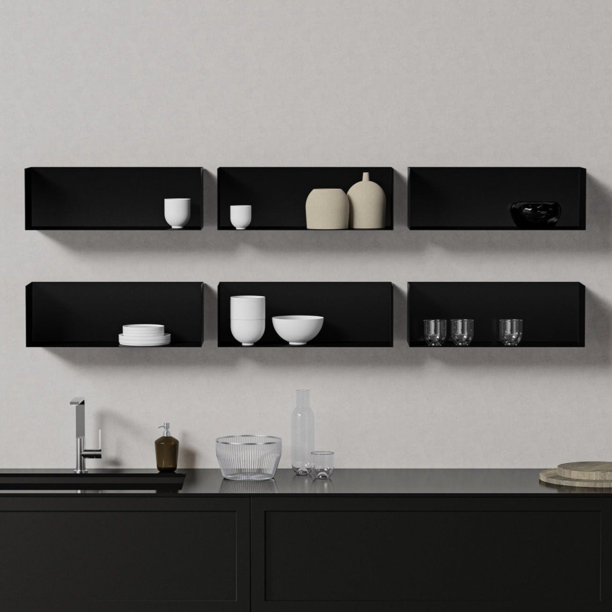 Zwei Wandregale | 60 cm | matt schwarz - Regalsysteme