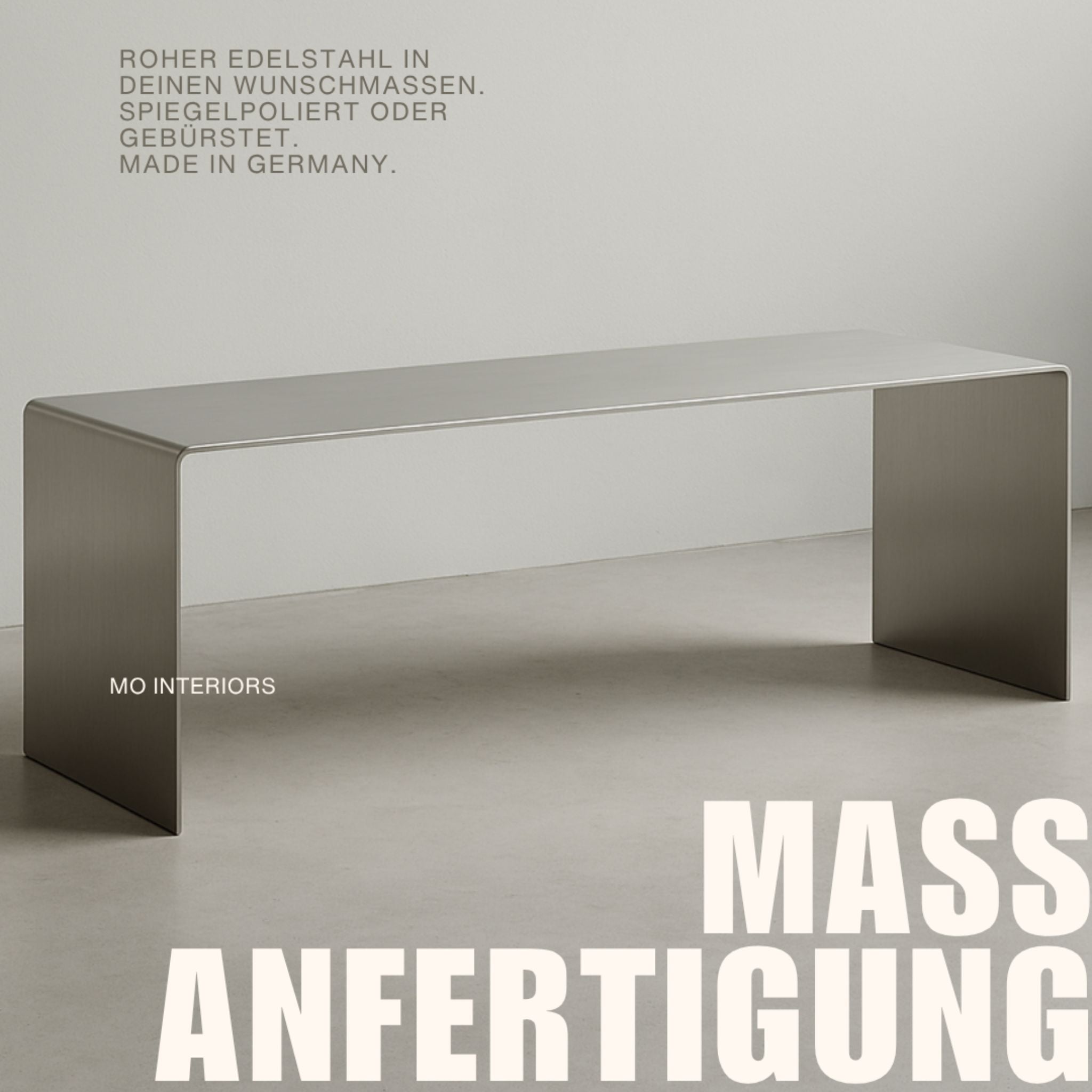 Moderne Sitzbank aus gebürstetem Edelstahl in Maßanfertigung, gebürstete Oberfläche, made in Germany, MO INTERIORS