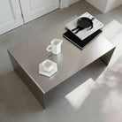 Brushed C Long Couchtisch aus gebürstetem Edelstahl in Draufsicht mit reduziertem Styling und natürlichem Lichteinfall