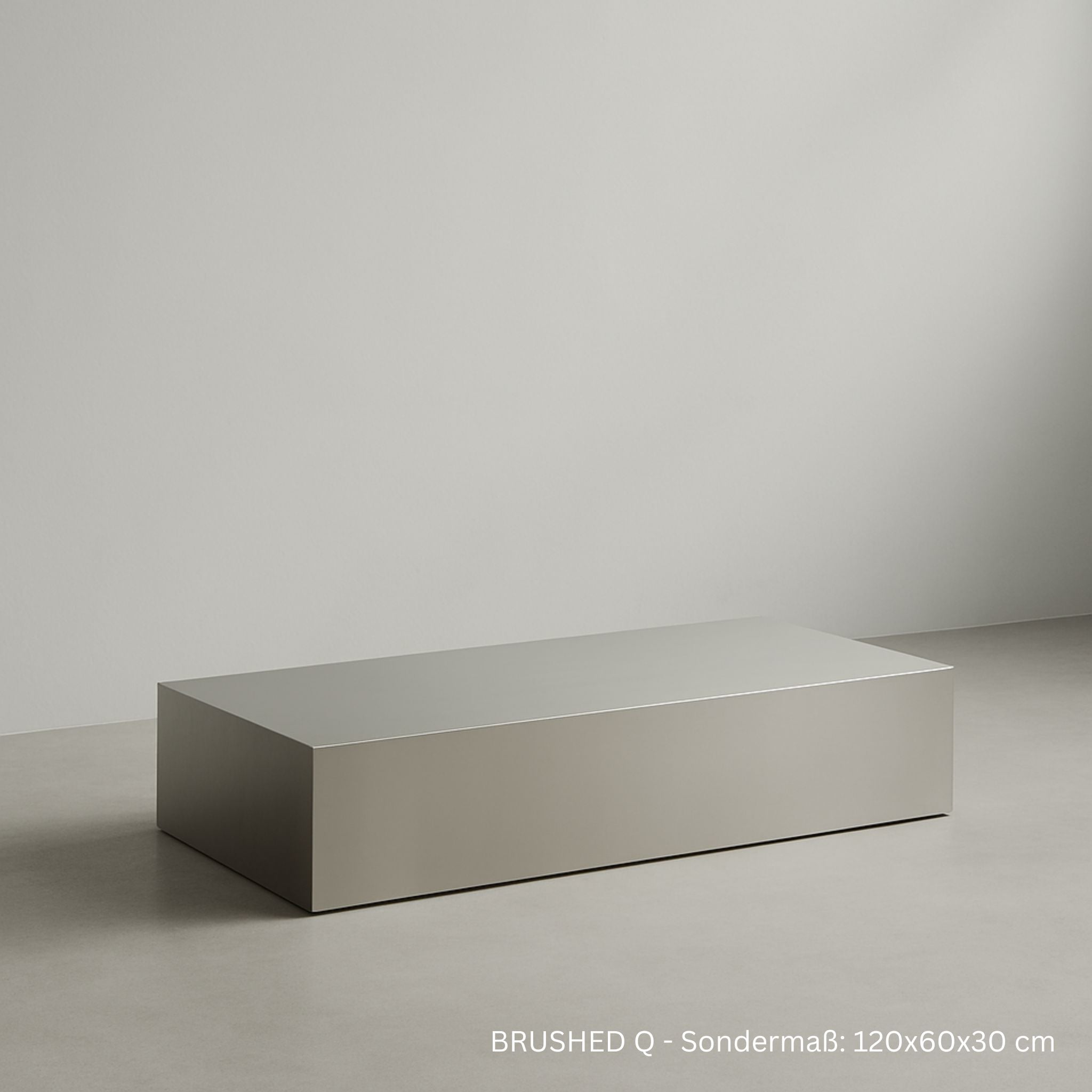 BRUSHED Q Couchtisch aus gebürstetem Edelstahl im Maß 120x60x30 cm