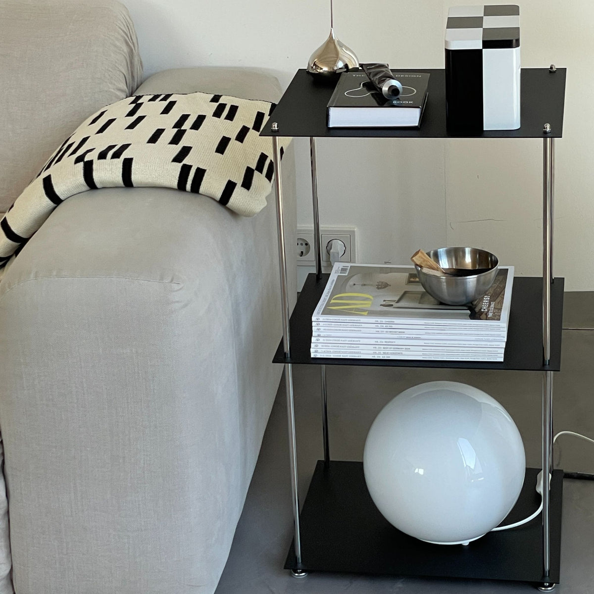 Modulares Regal Schwarz Ultra Matt – Designregal mit 3 Fachböden Metall – MO INTERIORS