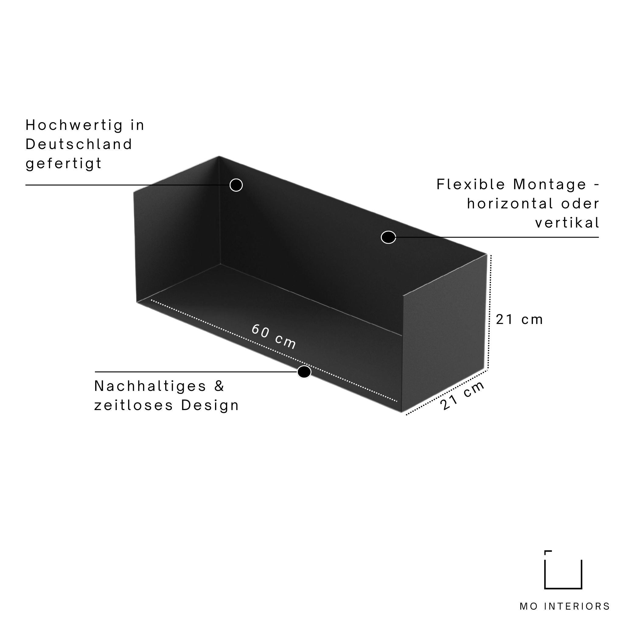 Wandregal I 60 cm | matt schwarz - Bücherregale & Bücherschränke HSI - SR60 - Black - 00